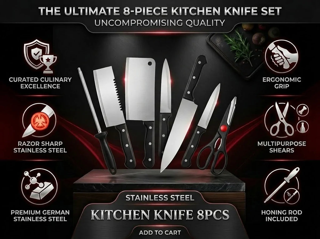 Premium 8-Piece Stainless Steel Kitchen Knife Set | Ultra Sharp & Durable | Only ₹599