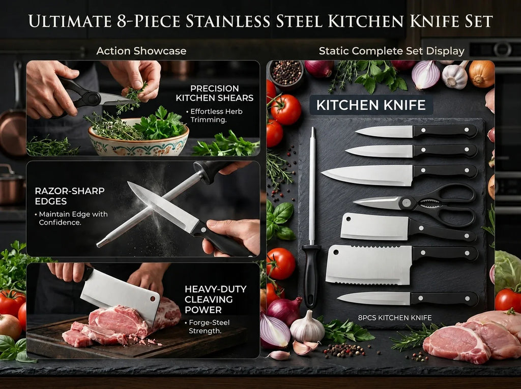 Premium 8-Piece Stainless Steel Kitchen Knife Set | Ultra Sharp & Durable | Only ₹599